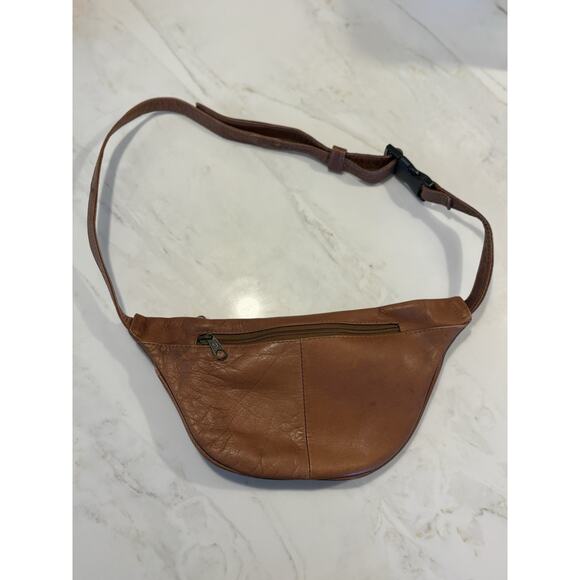 Vintage Brown Leather Fanny Pack Waist Belt Bag Festival Zippers Boho - Picture 5 of 8
